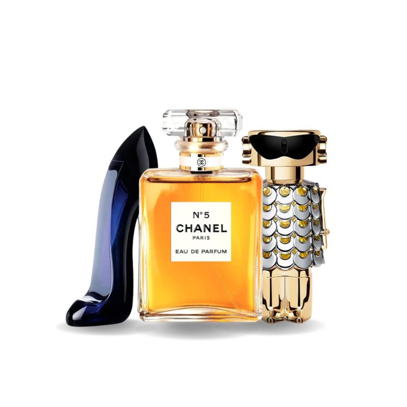 PACK DE 3 PERFUMES: GOOD GIRL, CHANEL Nº5, FAME – 100ML